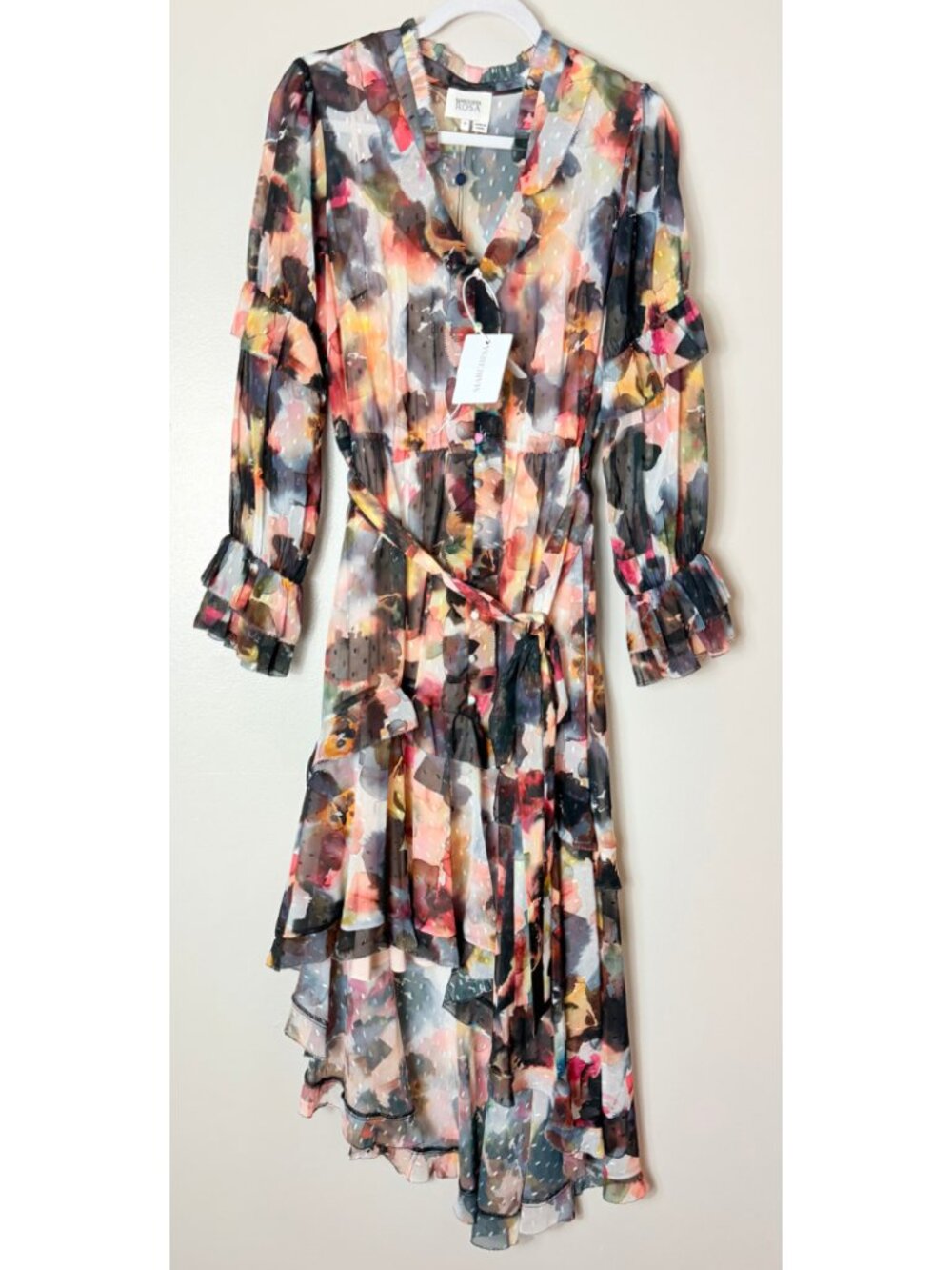 NWT MARCHESA ROSA DRESS WEDDING GUEST ABSTRACT FLORAL ASYMMETRIC MAXI SPRING - Picture 2 of 16